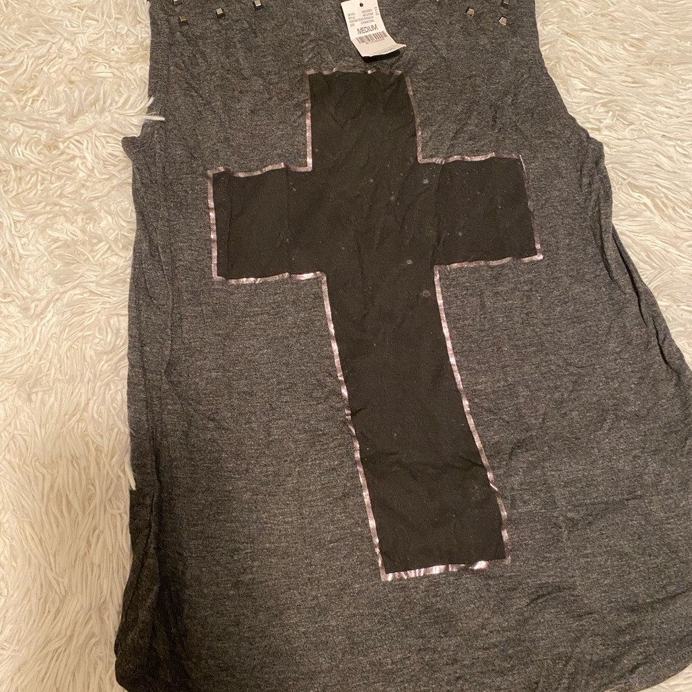 Black and Dark Grey studded cross shirt